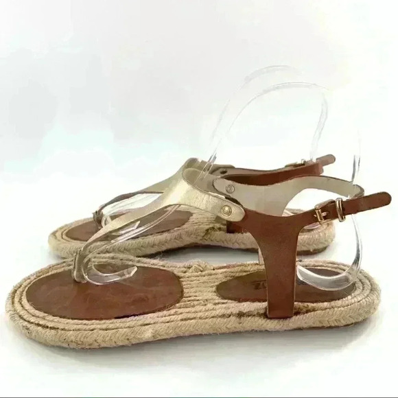Anna Luz sandals size 6 37 tan gold leather t-strap Espadrilles beach resort - Picture 6 of 13